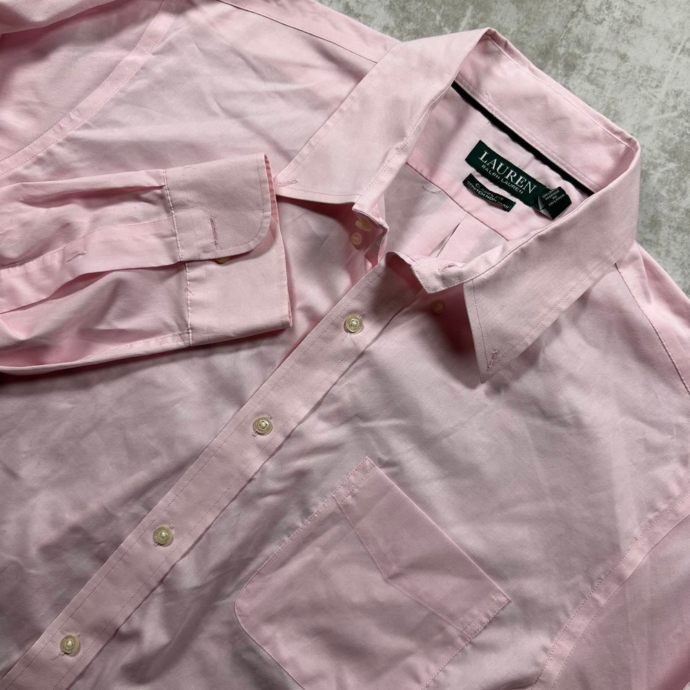 Lauren Ralph Lauren Button Down Shirt Mens 17.5 32/33 Pink Stretch Non-Iron